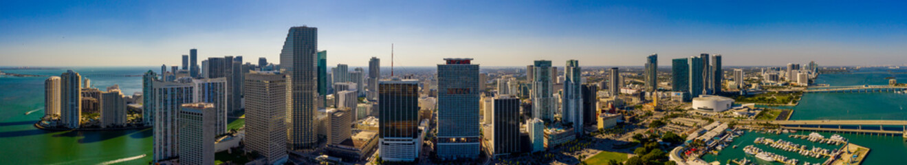 Aerial panorama Downtown Miami Florida USA facing west