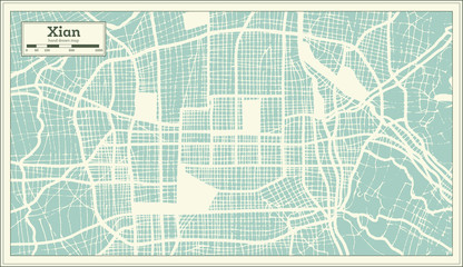 Xian China City Map in Retro Style. Outline Map.