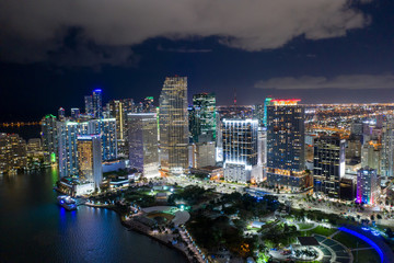 Fototapeta na wymiar Aerial drone photo Downtown Miami city lights