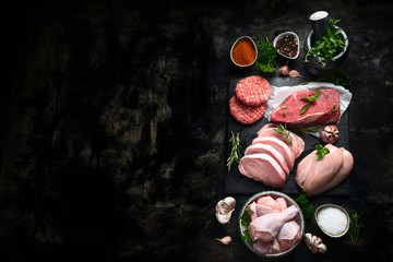 Different types of raw meat
