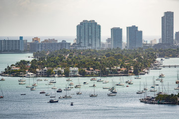 Miami Beach Star Island and sailboats in the foreground