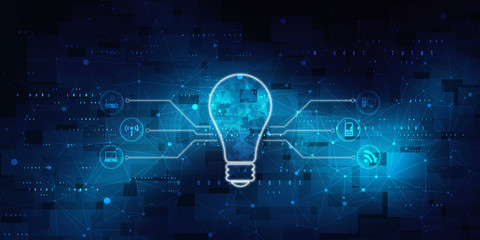2d illustration bulb future technology, innovation background, creative idea concept 