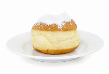 Homemade deep fried doughnut filled with jelly. In slovak: 