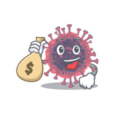 Smiley rich microbiology coronavirus cartoon character bring money bags