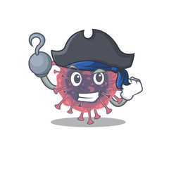 Cool microbiology coronavirus in one hand Pirate cartoon design style with hat