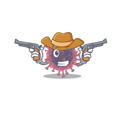 Funny microbiology coronavirus as a cowboy cartoon character holding guns