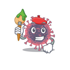 Talented microbiology coronavirus Artist cartoon character with brush