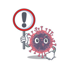 Cheerful cartoon style of microbiology coronavirus holding a sign