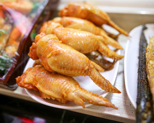 Fried chicken cooked according to a special recipe.