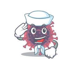 Cute microbiology coronavirus Sailor cartoon character wearing white hat