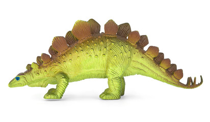 Stegosaurus. Plastic Barbed dinosaur toy. Isolated on white background with natural shadow.