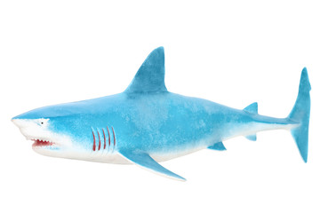 Shark toy. Isolated on white background without shadow. Shark on white bg. Plastic sailfish plaything.