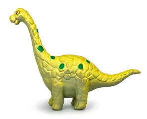 Brontosaurus toy. Isolated on white background with natural shadow. Brontosaur plaything on white bg.