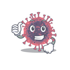 Cool microbiology coronavirus cartoon design style making Thumbs up gesture