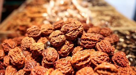 Walnuts on a counter in a shopping center