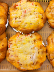 A lot of donuts cake bun cookies and sweet dessert and egg tart in food course and supermarket 