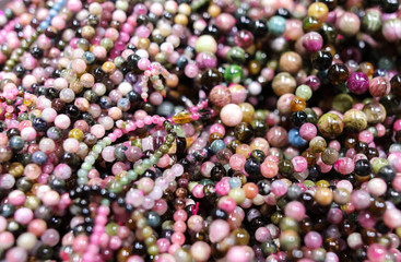 Beads from a decorative stone on a counter
