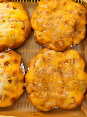 A lot of donuts cake bun cookies and sweet dessert and egg tart in food course and supermarket 