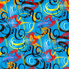 color abstract ethnic seamless pattern in graffiti style with elements of urban modern style bright quality illustration for your design