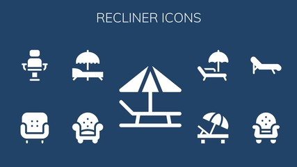 Fototapeta na wymiar Modern Simple Set of recliner Vector filled Icons