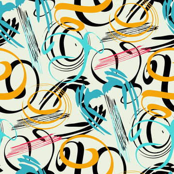 Fototapeta color abstract ethnic seamless pattern in graffiti style with elements of urban modern style bright quality illustration for your design