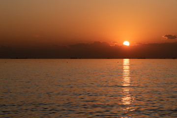 sunset on Tokyo Bay Japan.