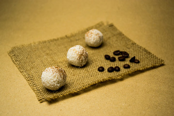 Truffles on a napkin on a beige background