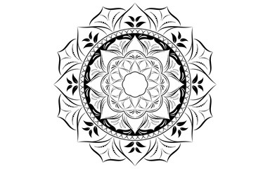 Circle pattern petal flower of mandala with black and white,Vector floral mandala relaxation patterns unique design with white background,Hand drawn pattern,concept meditation and relax 