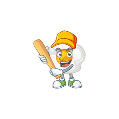 Cartoon design of fried egg having baseball stick