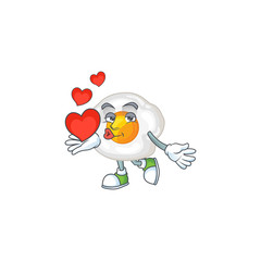 A romantic cartoon character of fried egg with a heart