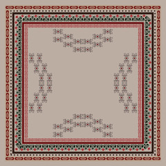 printed square silk scarf with ethnic border design
