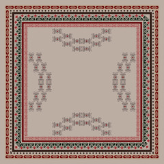 printed square silk scarf with ethnic border design