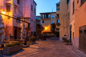 Fototapeta na wymiar Night scene in the old town of Imperia, Italy