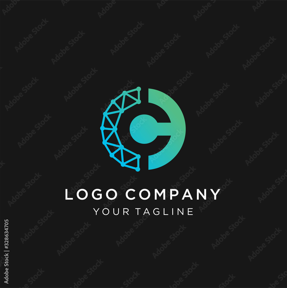 Wall mural letter c logo design template,technology abstract dot connection cross vector logo icon circle logot