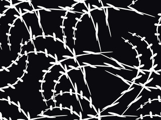 Barbed wire seamless pattern black and white color. Vector illustration