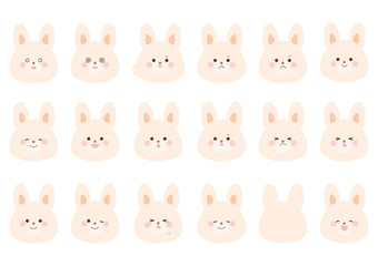 Obraz premium うさぎのイラスト 表情セット 線なし