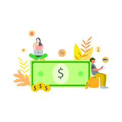 Fototapeta premium Flat illustration concept of people buy stuff discount at online shop, suitable for background, wallpaper, banner, cover, business, poster, template, flyer. Cartoon Flat Vector Illustration ui/ ux.