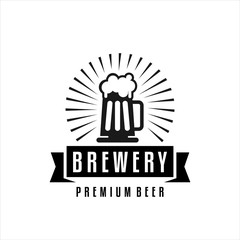 Craft Beer company badge, sign or label. Vector illustration. Vintage design for winery company, bar, pub, shop, branding and restaurant business. Coaster for beer, beer glasses
