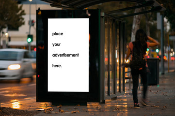 Blank outdoor bus advertising shelter