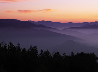 Sunset over the mountains in the Aiako Harriak Natural Park, Euskadi