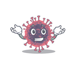 Happy face of microbiology coronavirus mascot cartoon style
