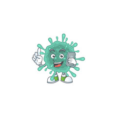 A sweet coronaviruses cartoon design style speaking on phone