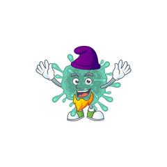 Naklejka premium Cute cartoon design of coronaviruses performed as an Elf
