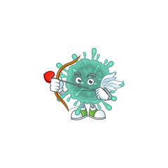 Sweet cartoon character of coronaviruses Cupid with arrow and wings