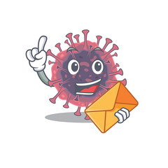 Cute face microbiology coronavirus mascot design with envelope