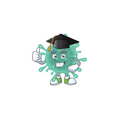 Happy face of coronaviruses in black graduation hat for the ceremony