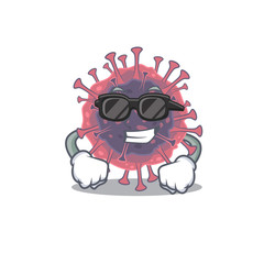 Super cool microbiology coronavirus mascot character wearing black glasses