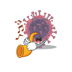 Microbiology coronavirus cartoon character design playing a trumpet