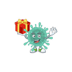 A mascot design style of coronaviruses showing crazy face
