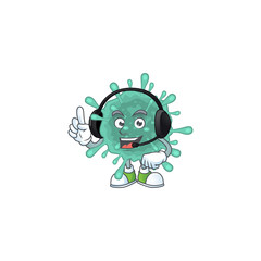 An attractive coronaviruses mascot character concept wearing headphone